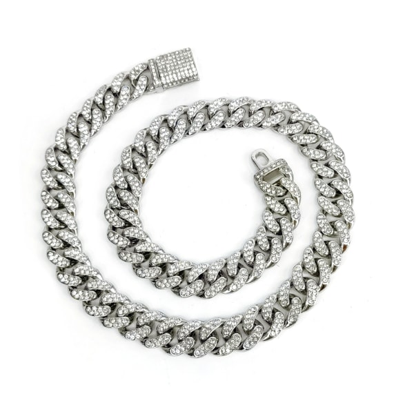 Cubansk Link Chain 20cm Armbånd 50cm Halskæde Legering Modetilbehør til Mænd Kvinder Sølvfarve