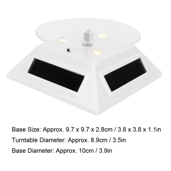 Elektriskt LED-ljus Solar Powered Roterande Skivspelare Display Stand för Smycken Telefon Klockor Kamera
