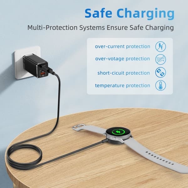 USB-C Lader for Samsung Galaxy Watch 3/4/5/6/7, Active 1/2 Svart—pa