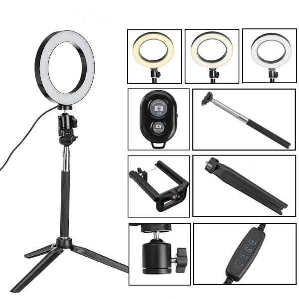 Selfie lampe / Ring light (20 cm) og stativ