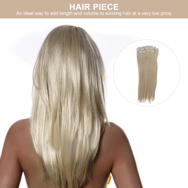 6 stk kvinner langt rett hårforlengelse parykk stykke sett 16 klips hår stykke styling verktøy 03#