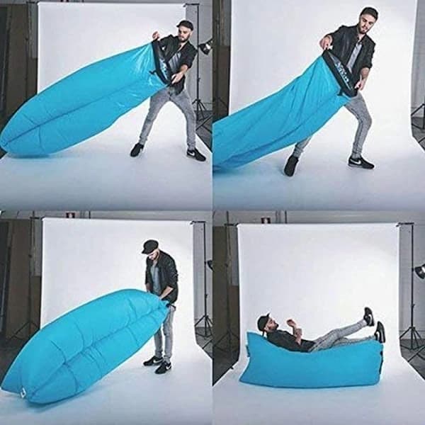 Oppustelig Lounger Luftstol Sofaseng Sovepose Sofa til Strand Camping Sø Have (Blå)