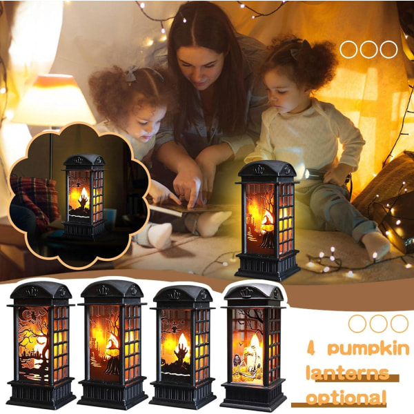 Halloween Lantern-light-up Pumpa Vintage Style Dekorativ Lantern Flame Effect LED Light Lantern for Halloween Party Dekoration (11,5*5,3 cm Sunmostar