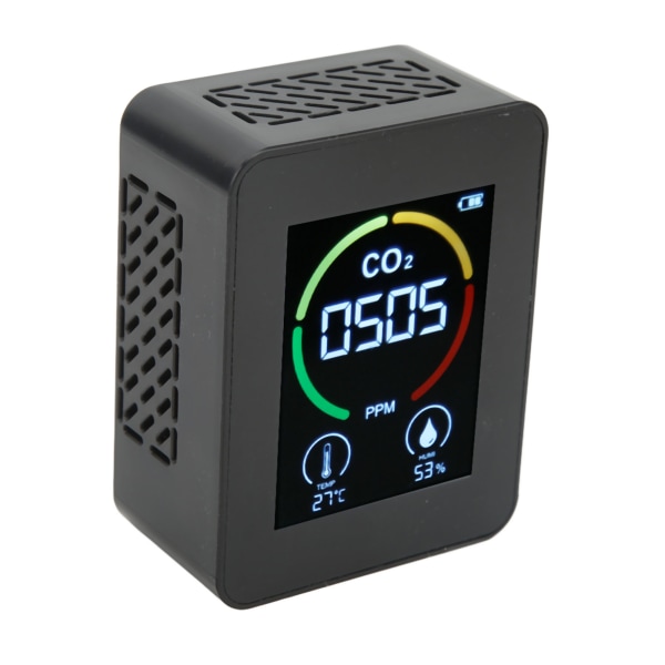 CO2-detektor Karbondioksidmonitor Infrarød luftkvalitetsmonitor Sensordetektor med temperatur-fuktighetsdeteksjon Svart