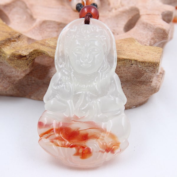 Delikat buddhistisk Kwan-yin anheng halskjede imitert jade krystall kvinner smykker dekor