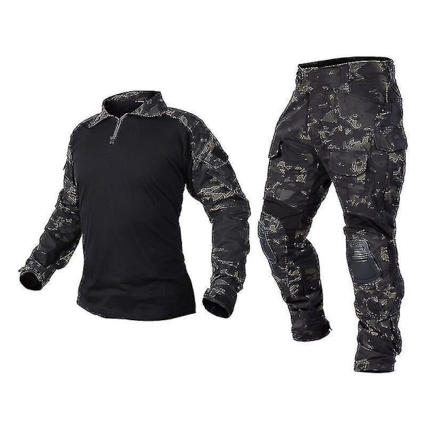 Män Militär Taktisk Uniform Skjorta Stridsbyxor Kostym med Knäskydd Armékläder Airsoft Paintball Kamouflage Arbetskläder��Rekommendera�� XXL~CP svart