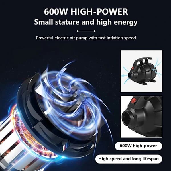 Elektrisk pump, 600W elektrisk luftpump med 5 munstycken