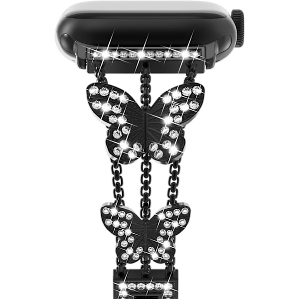Armband kompatibelt med Apple Watch för kvinnor, glittrande fjärilsdesign, mode metall bling rostfritt stål länkarmband, ersättningsarmband Svart Black 38/40/41mm