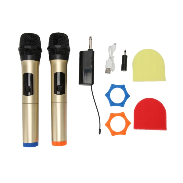 Trådløs mikrofon 1 for 2 UHF trådløs dobbel håndholdt dynamisk mikrofonsett med oppladbar mottaker for karaokesang