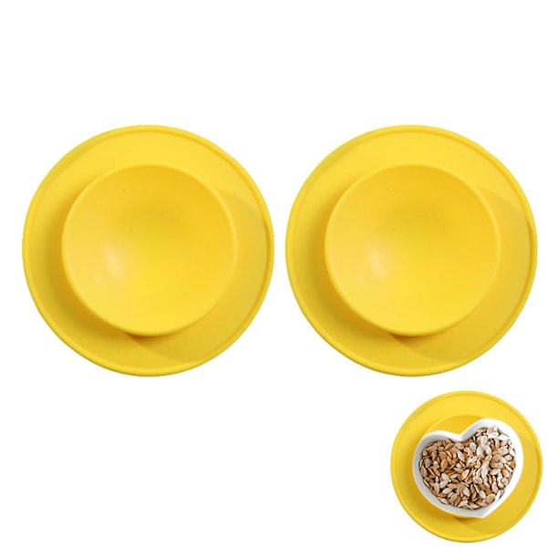 (2-pack) Barnbestick Set Barn Magisk Sugmatta Bärbar Sugproppar Anti-halk Tallrik Skål Bestick Placemat yellow