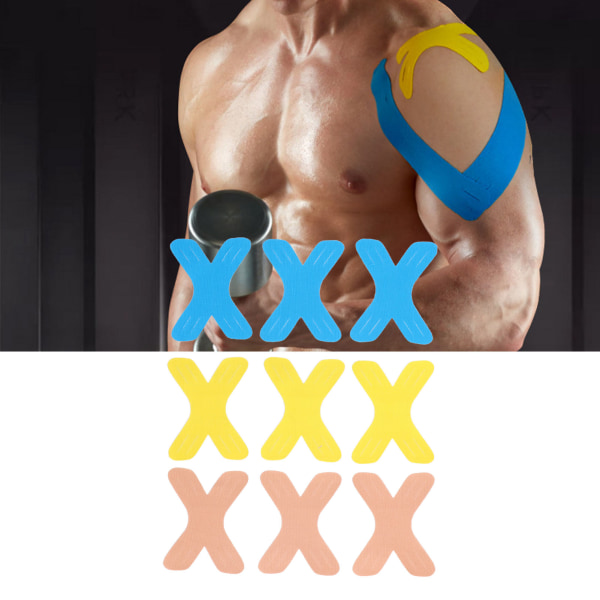 9st Precut sporttejp X-formad elastisk sporttyngdlyftningstejp Kinesiologitejp för muskelstöd