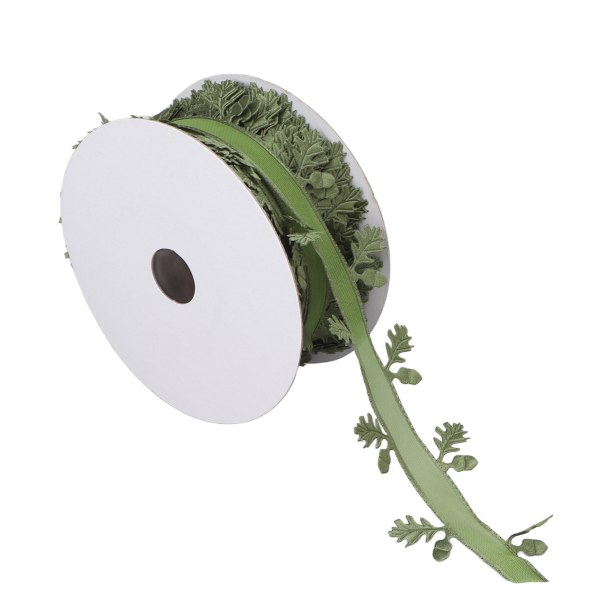 1,6 tuuman leveä nauha lahjapaperi, lehtien muotoinen kiinteä tee-se-itse hääkoristelunauha vihreä