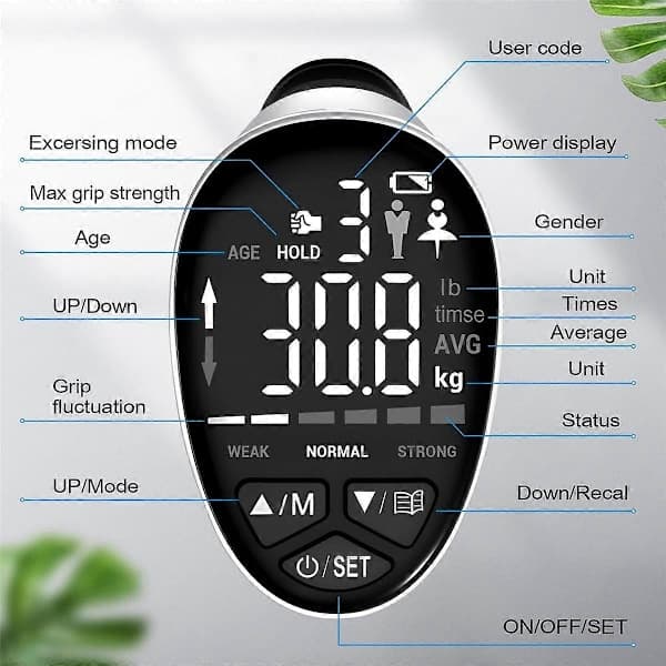 Grip Strength Trainer, Grip Strength Tester Hand Grip Exerciser Automatisk Digital Hand Dynamometer vit