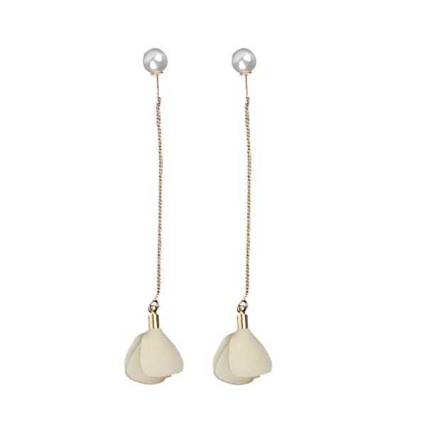 Moderigtige lange kvaster perleøreringe kvinder piger eardrop smykker gave (beige)