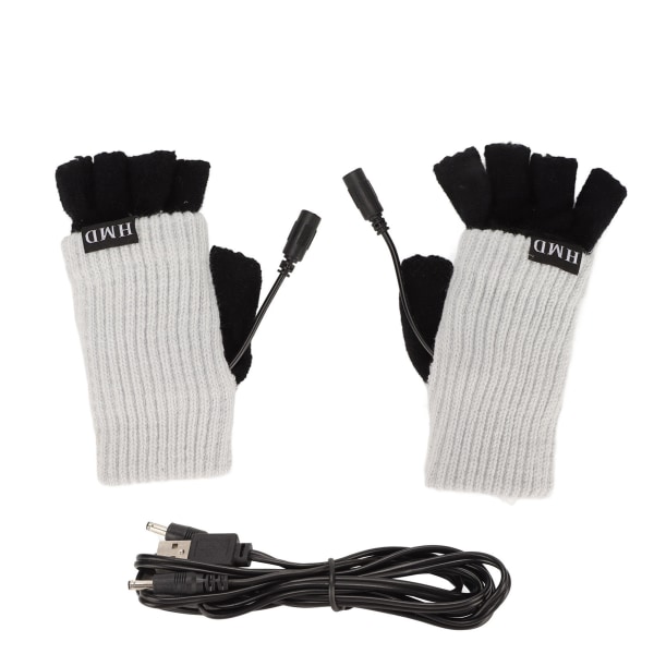 USB-opvarmede handsker Voksen vinter Bløde moderigtige fingerløse varmehandsker Varmere til kontorarbejde Cykling Lysegrå