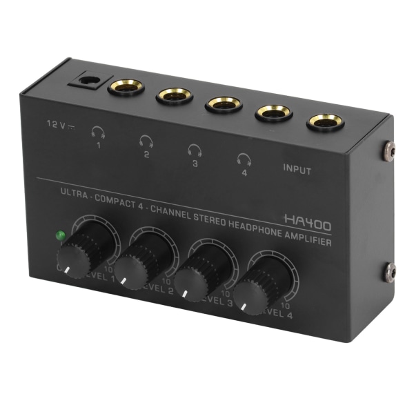 HA400 Ultra Compact 4-kanals stereohodetelefonforsterker Lavstøy-øretelefonforsterker 100?240V EU-plugg