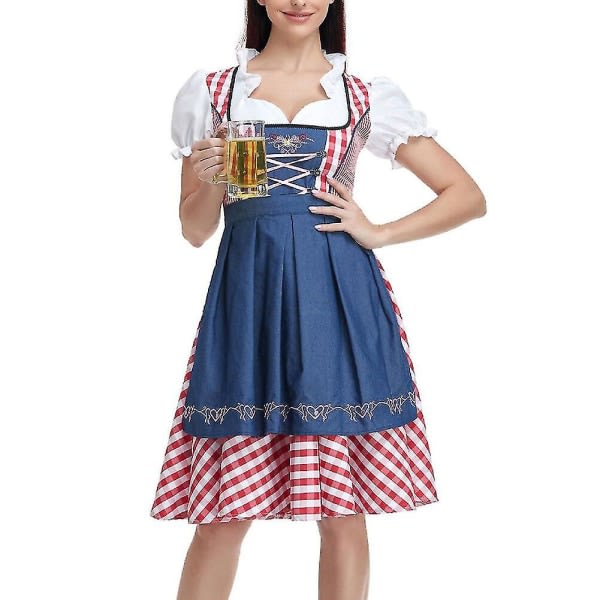 Oktoberfestdräkt för kvinnor Vuxen Dirndl tysk traditionell bayersk ölkarneval Fraulein Cosplay jungfruklänning Marinblå M