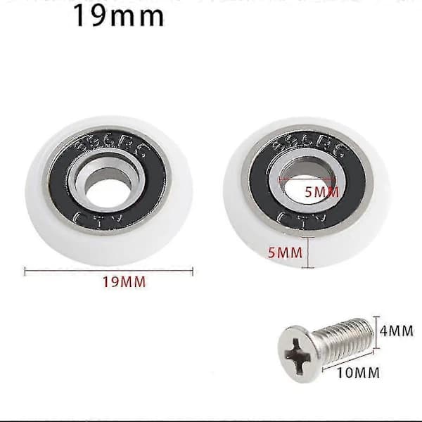 Set med 8 ersättningshjul för duschdörr, 19 mm diameter