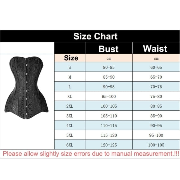 Underbust Korsett Corselete Undertøy SVART 3XL svart 3XL black 3XL