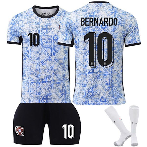 UEFA EM 2024 Portugal Bortalag Barn Fotbollströja Kit Med Strumpor No.10 BERNARDO No.10 BERNARDO 28