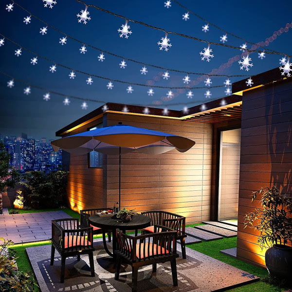 Juldekorationer, 19,6 Ft 40 Led Snowflake String Lights Batteridriven inomhusjulbelysning, vattentät utomhusbelysning for Xmas Garden Patio