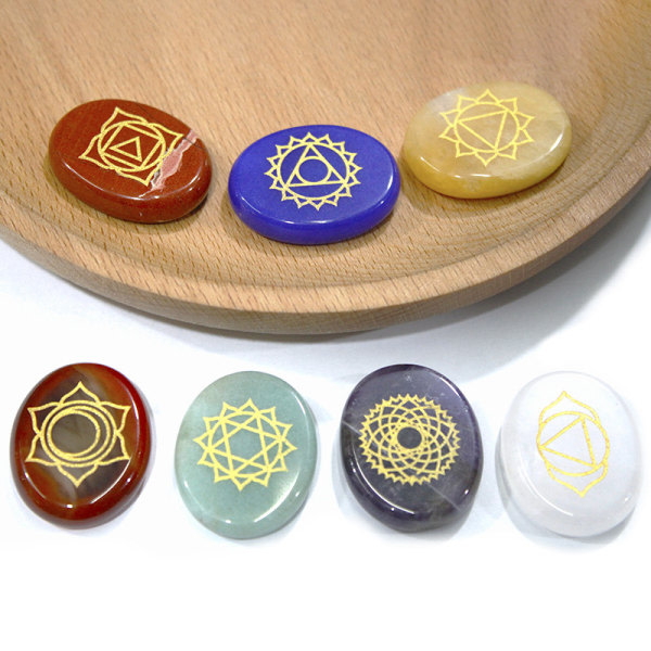 Naturlig kristall Färgrik Healing Stone Reiki Symbol Halvädelsten Meditationssten prydnad (25 mm 7 färger)
