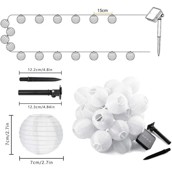Solcelle Rislampe Lysslinge Papirlanterne LED 3,5m 10 Lanterner gul yellow