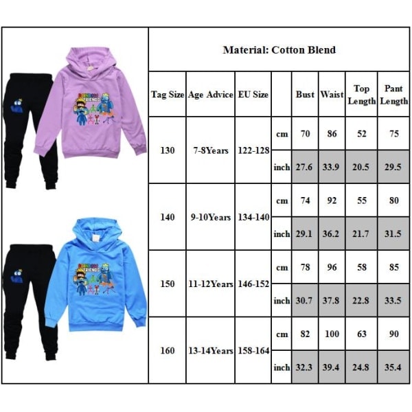 Rainbow Friends Roblox Hoodies for Boys and Girls - Treningssett Topper + Bukser Yz Lilla 130cm purple 130cm