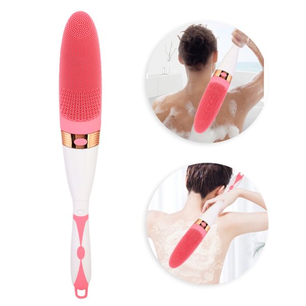 Multi elektrisk badborste Långt handtag kroppsrengöringsborste Badmassager (rosa)
