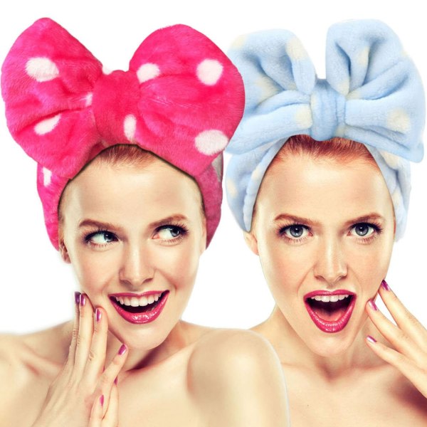 Kosmetika hårbånd for å vaske ansiktsdusch Spa pannband Justerbart elastisk hårbånd med rosett (Ljusblått/Roseo)