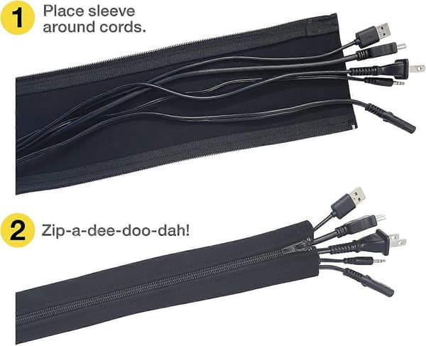 4-pack Zippered Cable Sleeves, Cord Organizer, Cable Protector