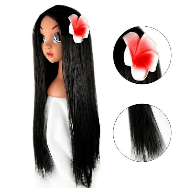 Halloween Encanto Isabela Cosplay Lång Rak Svart Syntetisk Peruk med Blommor Party Hel Peruk Maskerad Rekvisita 70cm-Xin（PA）