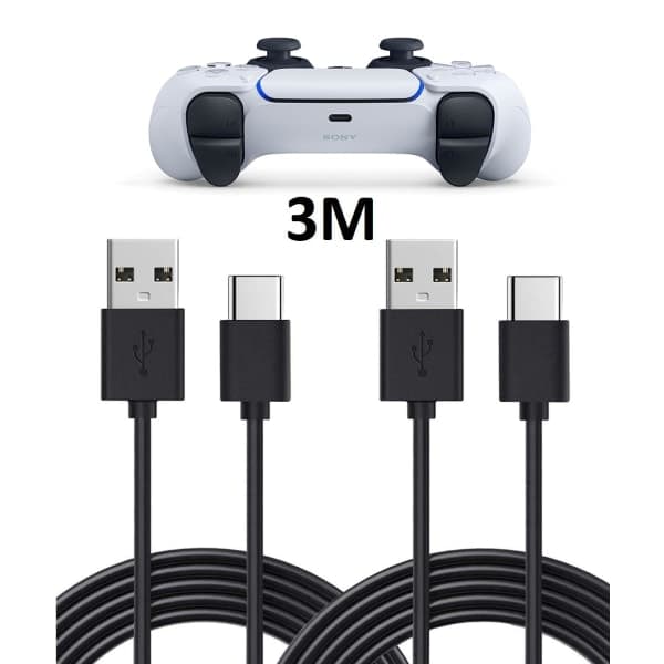 2-pak 3m Ladekabel - til PS5/Playstation 5 USB-C Sort
