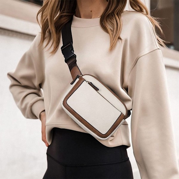 Kvinnors PU-läder midjeväska Crossbody-väska Reseväska Beige with Brown