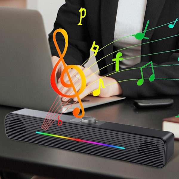 Computer Soundbar til skrivebord | Lydbjælke til bærbare computere, multifunktionel RGB-skrivebordshøjttaler til smartphones