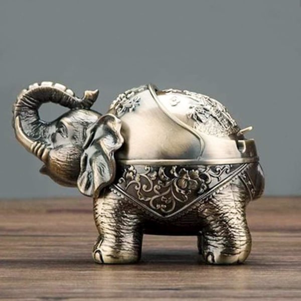 Askebæger, askebæger med låg, vindbeskyttet elefant (bronze)