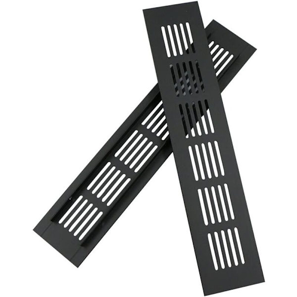 Sæt med 2 Rektangulære Aluminium Dørventilationsgitter - 250 x 50 mm - Insektskydd til Campingvogn, Skab, Køkken, etc. - Sort