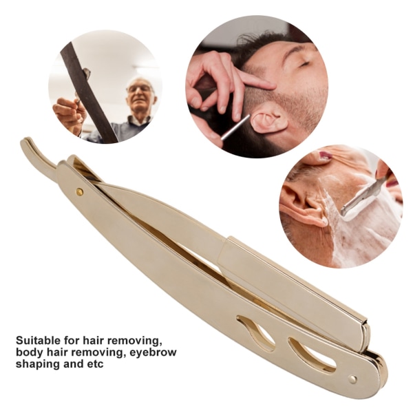 Profesjonell sammenleggbar rett barberhøvelholder i rustfritt stål barbermaskinholder for hårfjerningsverktøy Gull