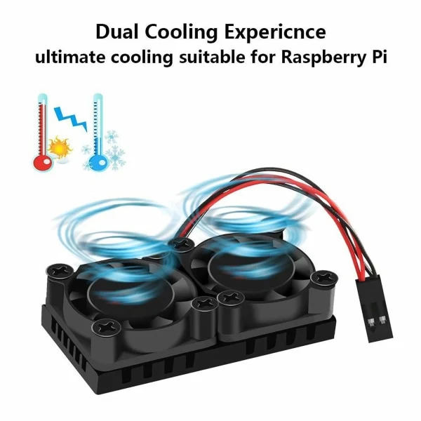 Dobbelt blæser med køleplade til Raspberry Pi 4 model B, ultimativ dobbelt køling