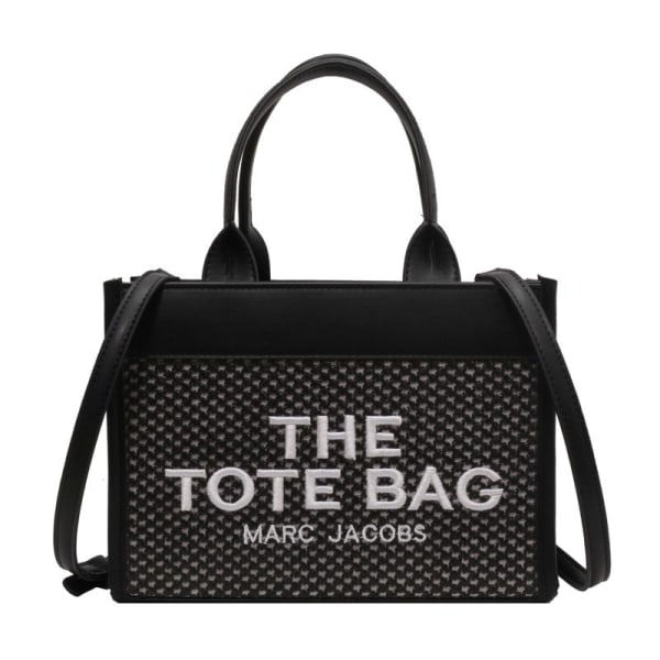 Vevd veske med stor kapasitet håndveske crossbody-veske Stråveving svart the tote bag Stråveving svart the tote bag—PA