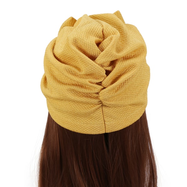 Damemote turbanhatt Sløyfe lue varm bomullshette (gul)