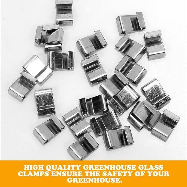 100 stk. drivhusclips til glas - Rustfri drivhusvinduesclips Glasrudespændere - 50 stk. drivhus