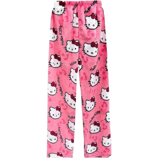 Söta tecknade pyjamasbyxor för kvinnor - Allover-tryck, flanell, varma hemmapyjamas, graffitibyxor M