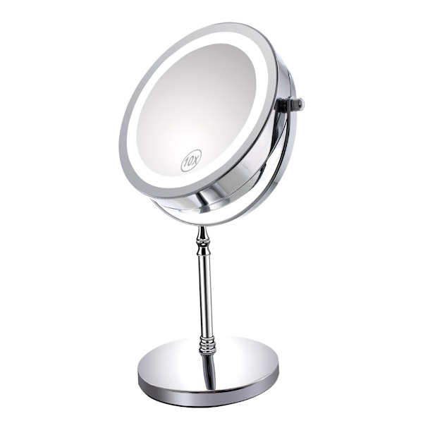 1X/10X Forstørrelses Makeup Spejl med Lys, 7 Tommer Dobbeltsidet Hvidt Dagslys LED Skyggefrit LED Toiletbordsspejl, Batteri og USB-kabel Drevet (Inkluderer 3
