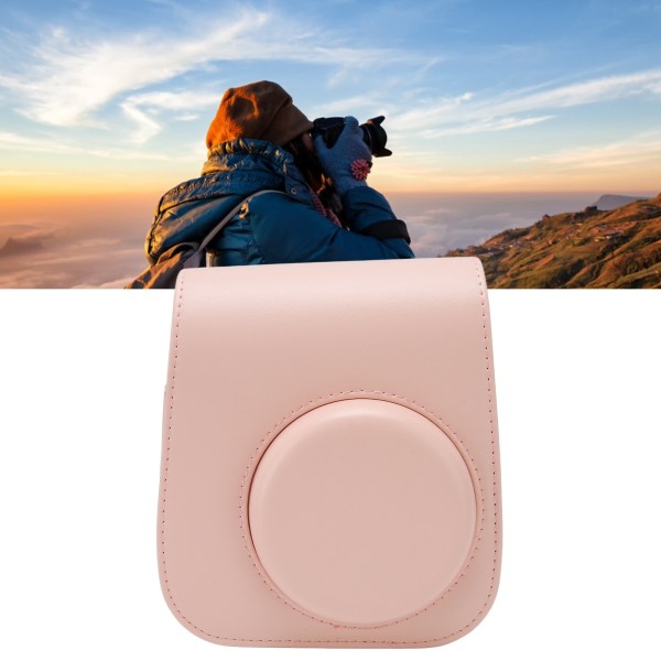 Beskyttende kameraveske PU-skinn Renfarget kamerabæreveske med justerbar stropp for campingreiser Rosa