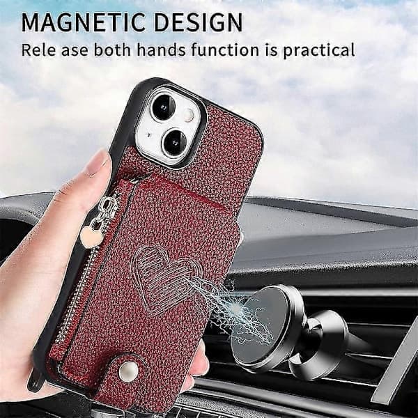 iPhone 15 Plus Lærveske - Slim PU - Kompatibel med iPhone 15 Plus Brun