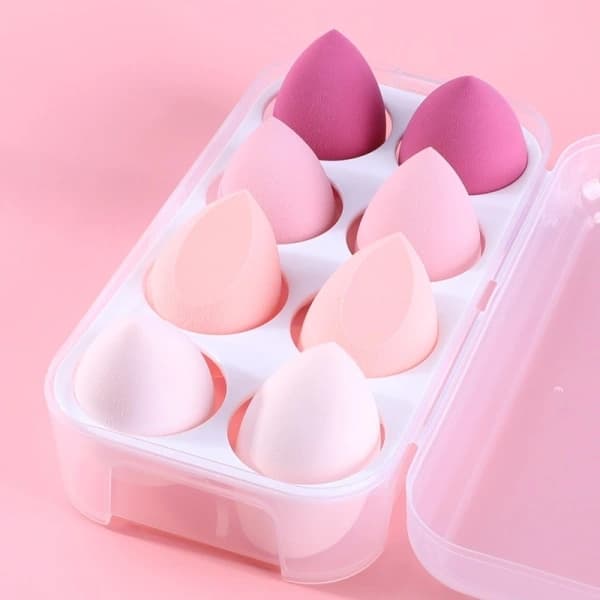 Makeup Blender Puderpuff Sminksvamp med förvaringslåda 8 st rosa låda 1