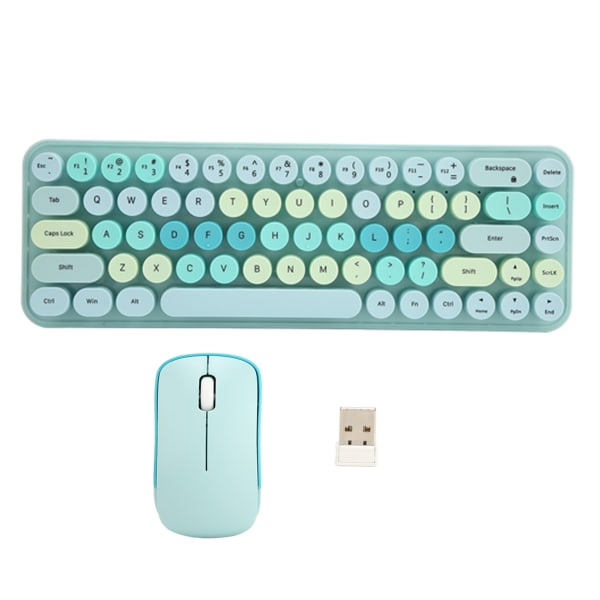 USB tangentbordsmus 2.4G trådlös 68 nycklar Lågförbrukning Retro Söt ABS-speltangentbordsmus för PC Blå blandad färg
