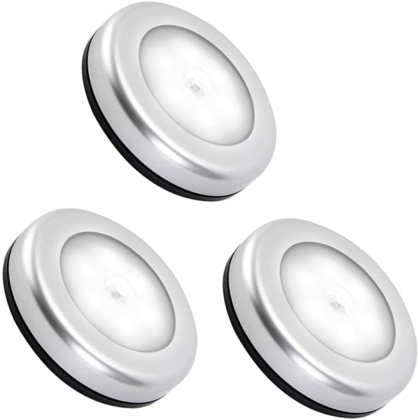 (3-pack, kallvit) Inomhus rörelsedetektor nattlampa, rörelsedetektor LED-lampa med batteri för trappor, LED-belysning för garderob, hall och barn