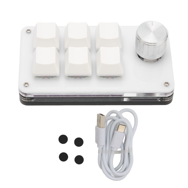 6-tasts enhånds mekanisk tastatur med knott Kablet Plug and Play programmerbart tastatur for Gaming Office White